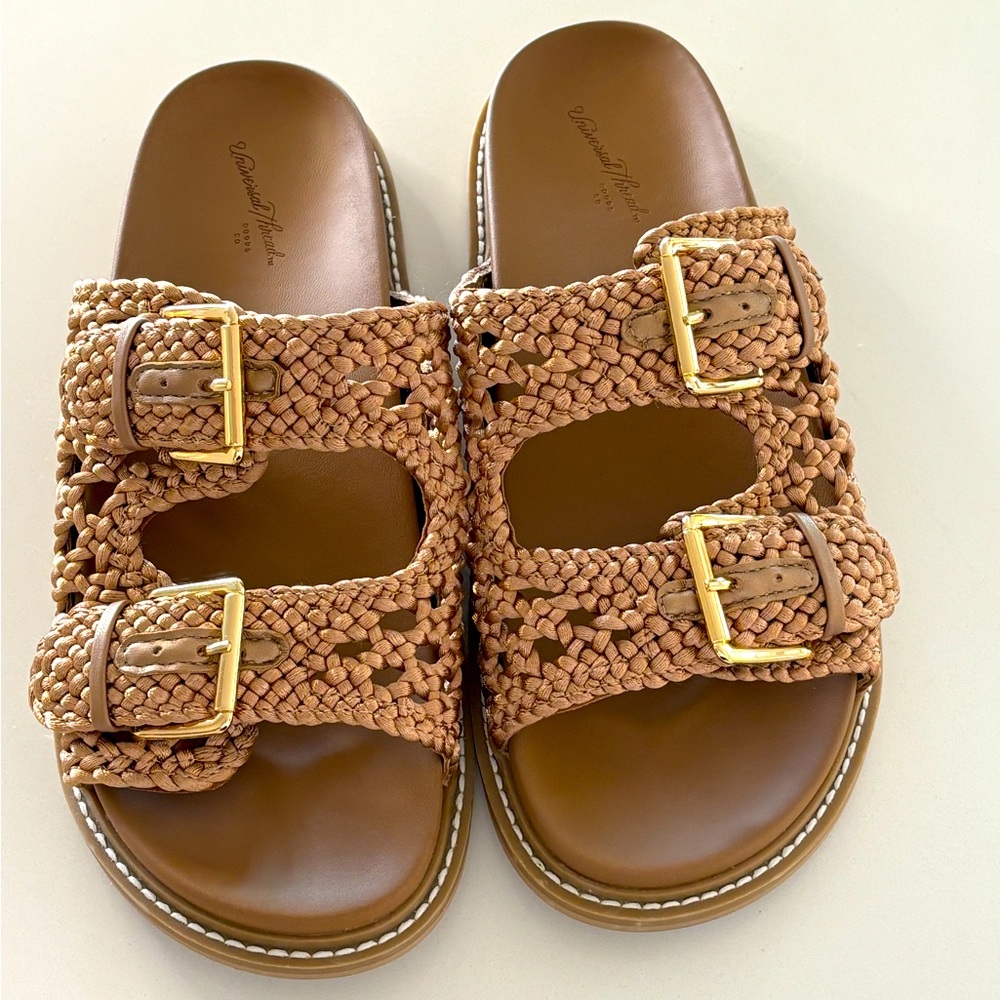 Women's Kylie Woven Two Band Footbed Sandals - Universal Thread™ Tan Size 8